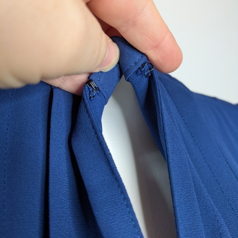 WHBM Blue Slit Neck Long Sleeve Professional Blouse 6 - Picture 3 of 8